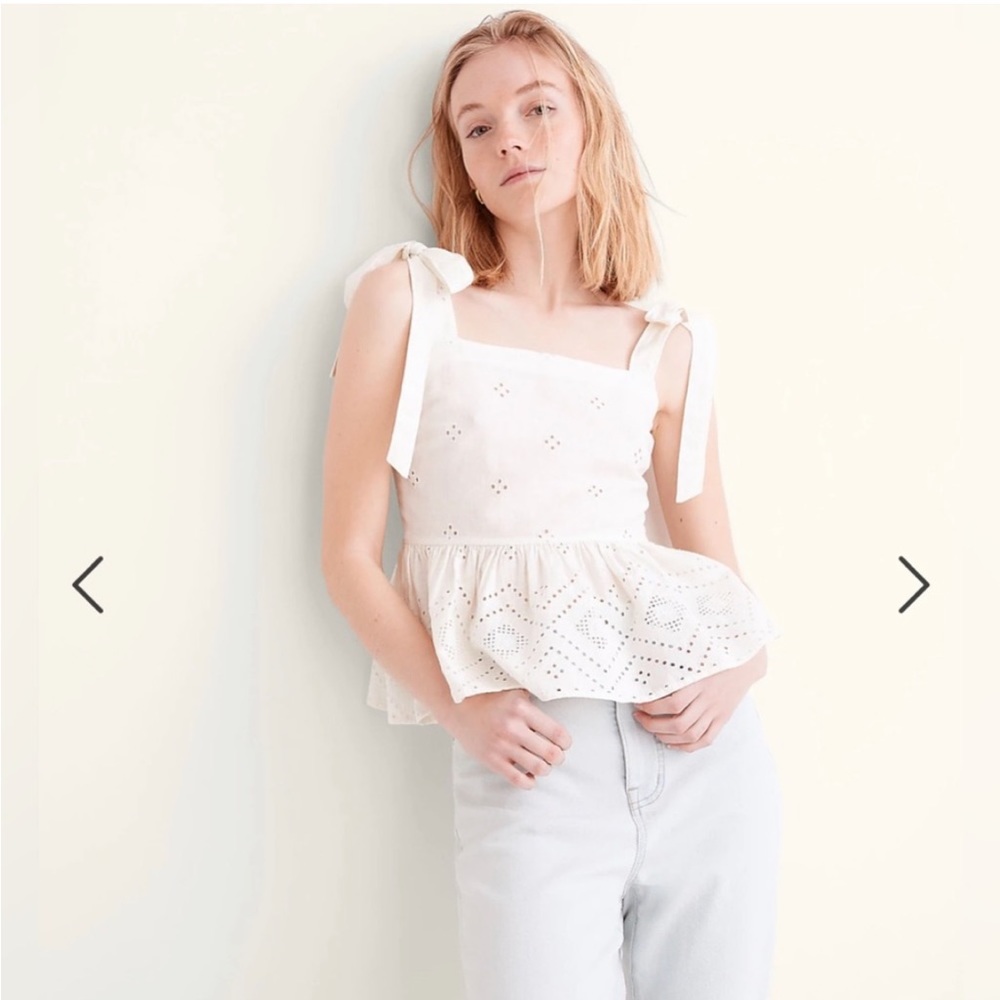 Madewell White Eyelet Tank Top with Tie Straps